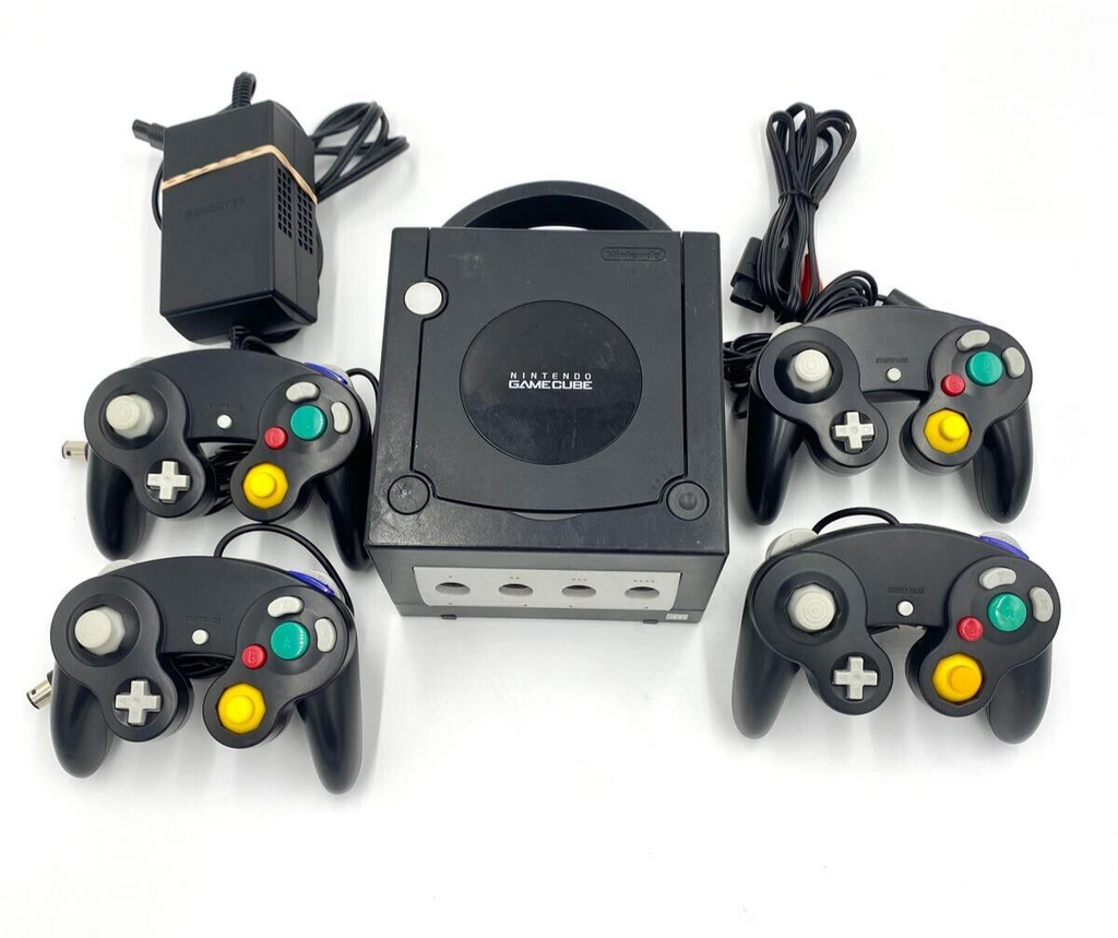 Nintendo Gamecube Console Black NGC Console + Controllers + Wires Bundle