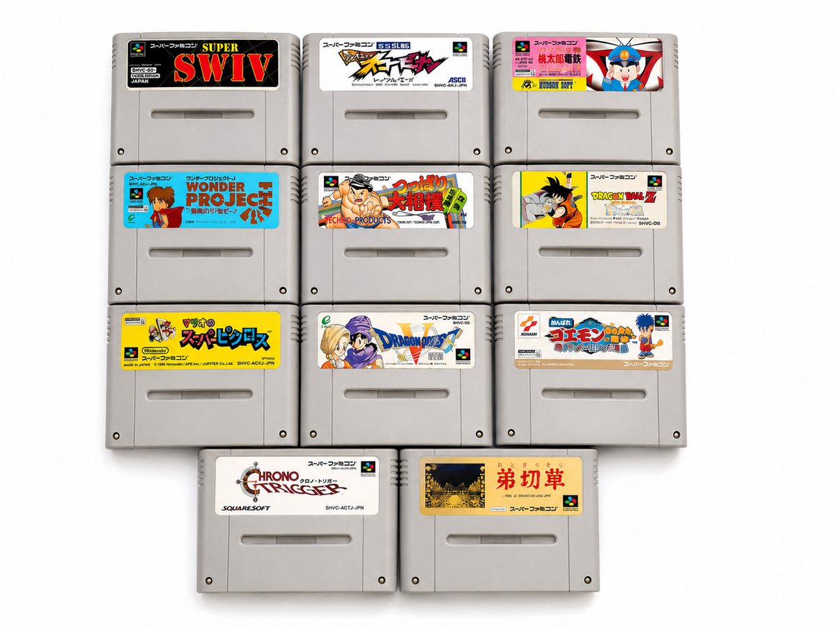 Super Famicom Game Lot 11 Japan SNES Chrono Trigger Dragon Quest V DBZ Goemon