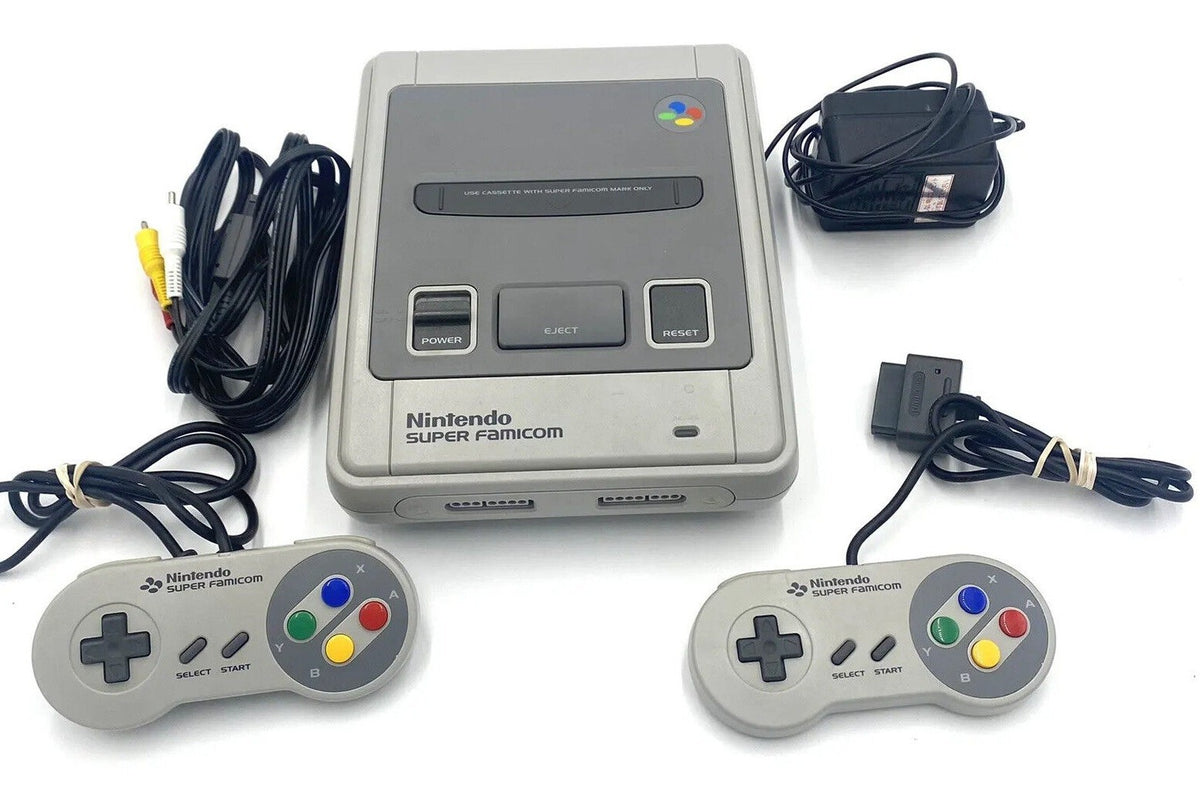 Nintendo Super Famicom Japanese Video Game Console + Controllers + Wires Bundle