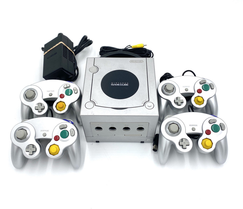 Nintendo GameCube Silver GC Console US Region+Controllers+Wires Bundle