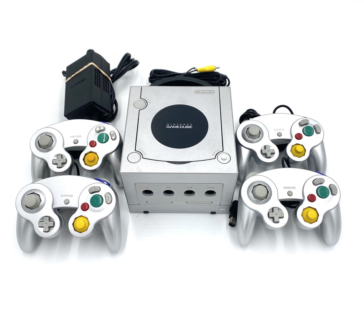 Nintendo GameCube Silver GC Console US Region+Controllers+Wires Bundle